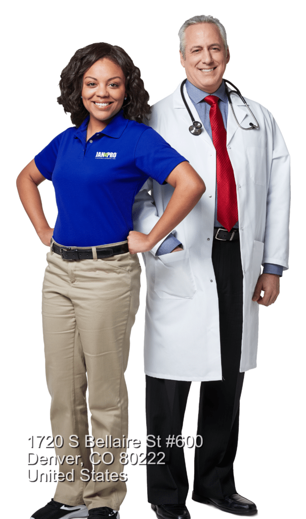 a JAN-PRO Cleaning & Disinfecting team member with a Doctor