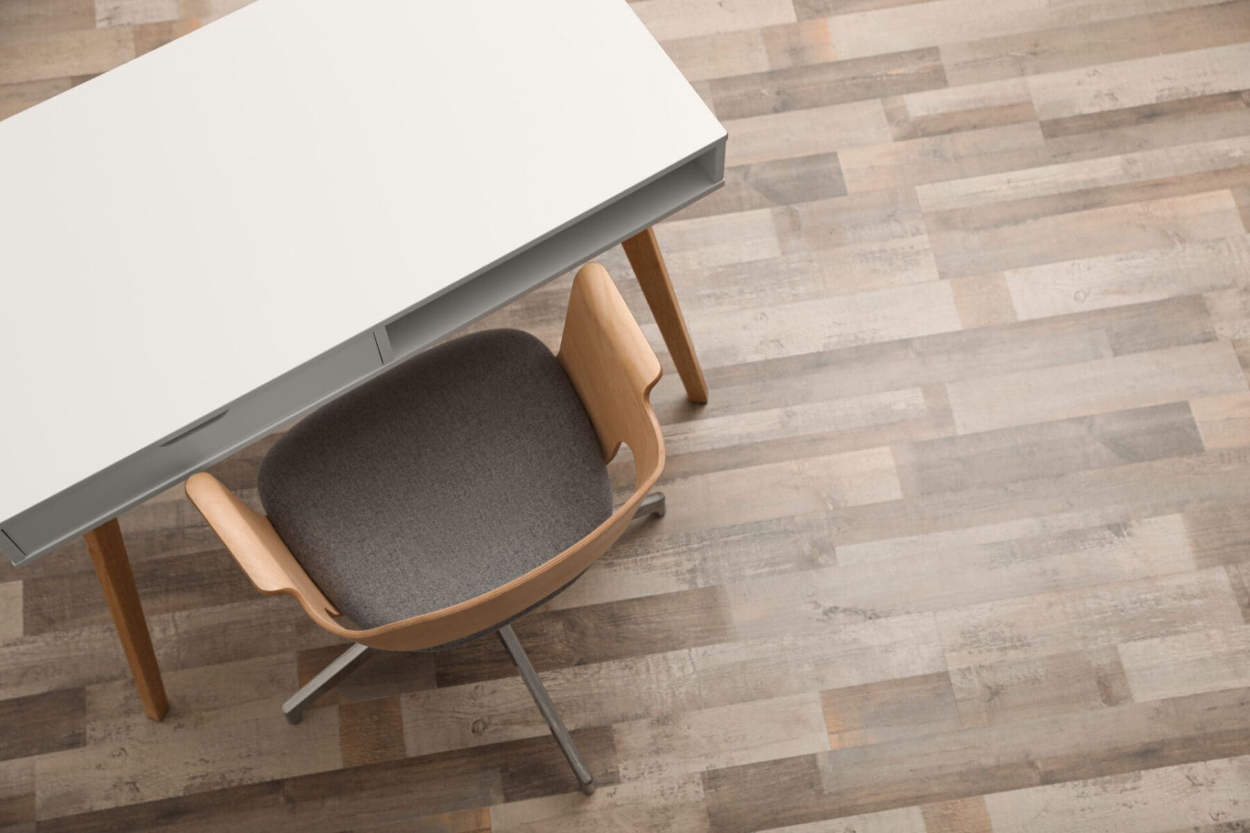 a desk with a chair