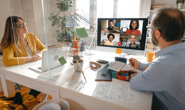 Image of a hybrid office environment. Hybrid office environment.