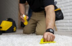 Professional carpet cleaning services Scrubbing a carpeted floor.