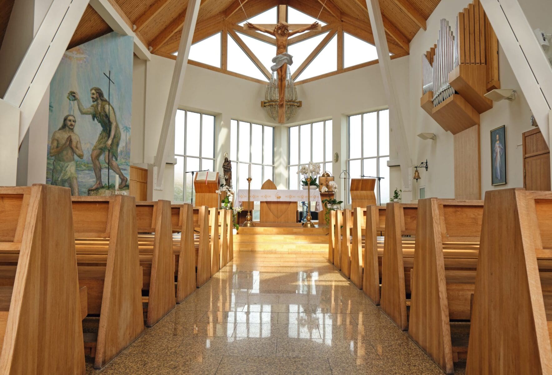 Modern empty catholic church interior church cleaning
