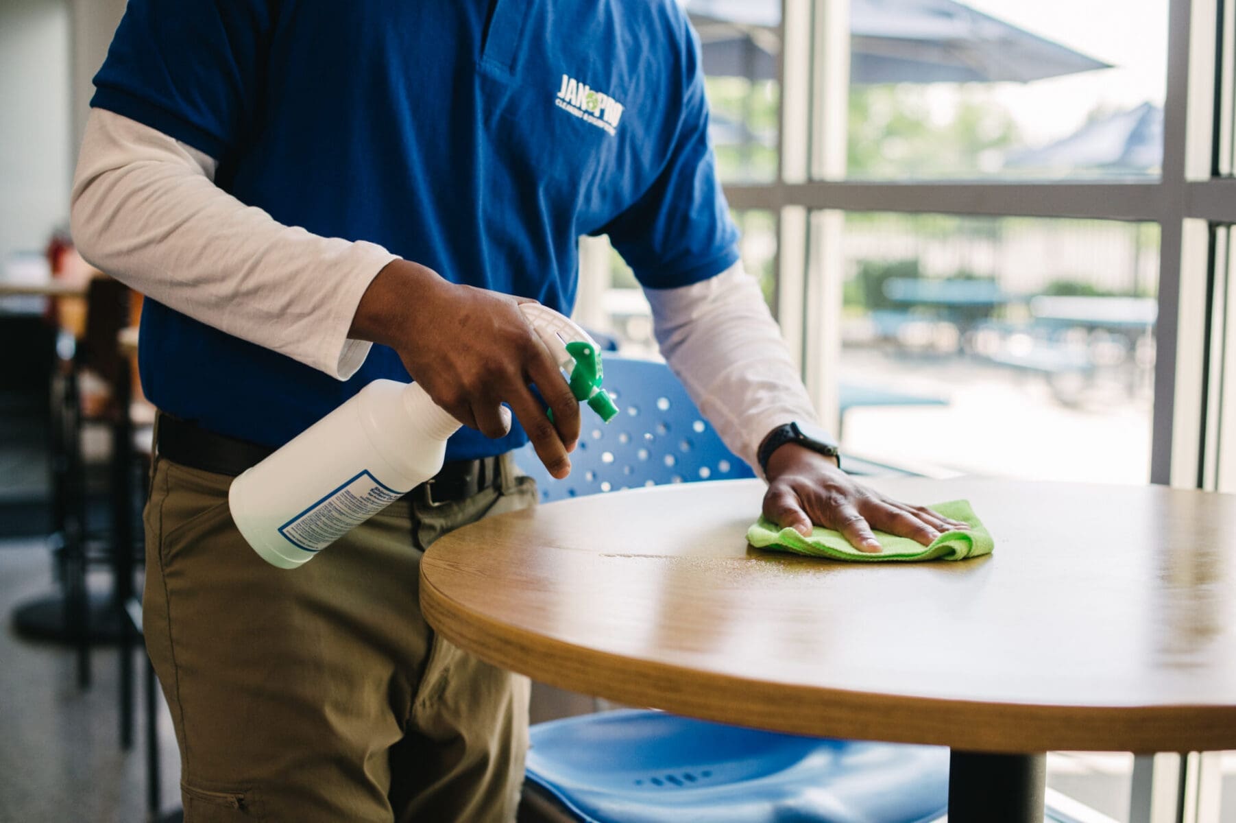 jan-pro member disinfecting surface