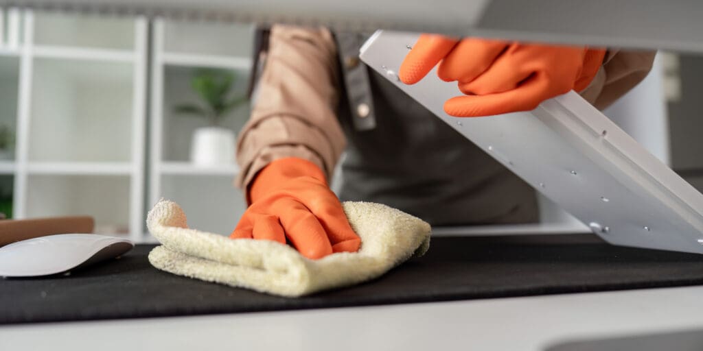 person cleaning a surface